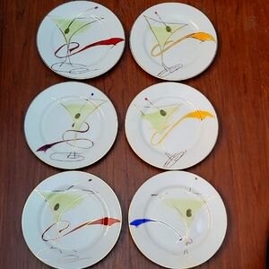 Pier 1 Vintage Modern Canape Appetizer Plates Hand Painted Set 6